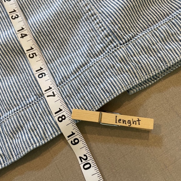 Elle Striped Cropped Denim Jacket Blue & White Women's S - Picture 7 of 12